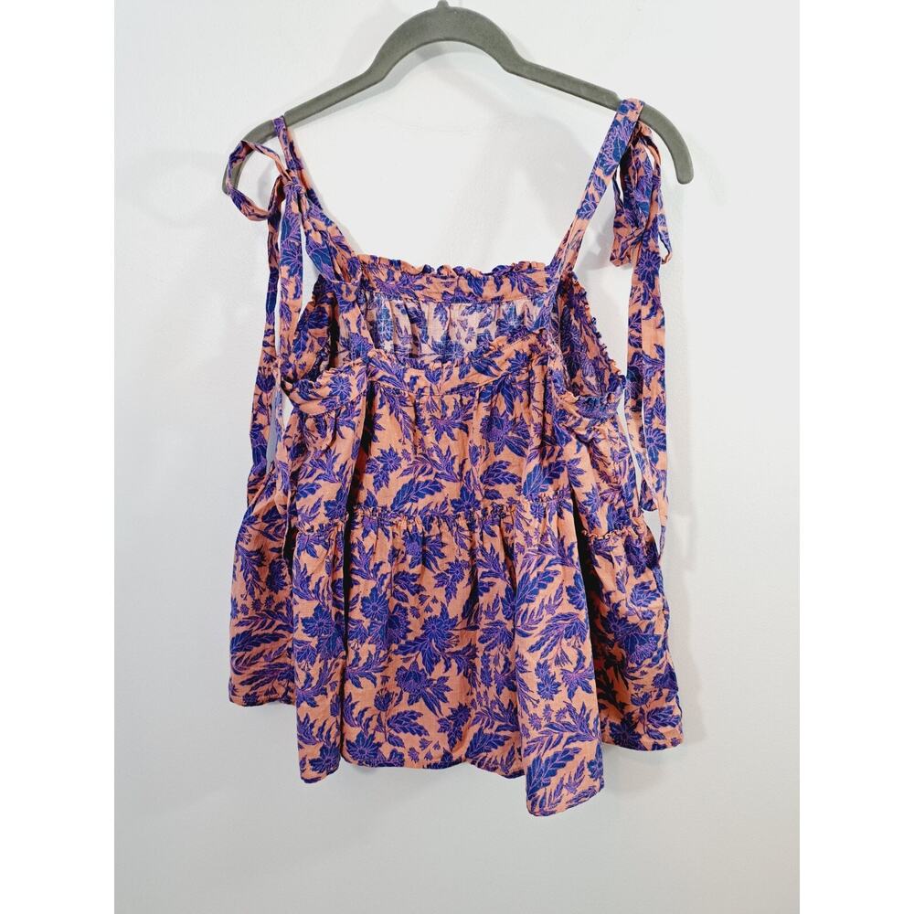 Universal Thread New Womens Top Sz Small Purple Pink Floral Shoulder Ties Cotton - Picture 2 of 6